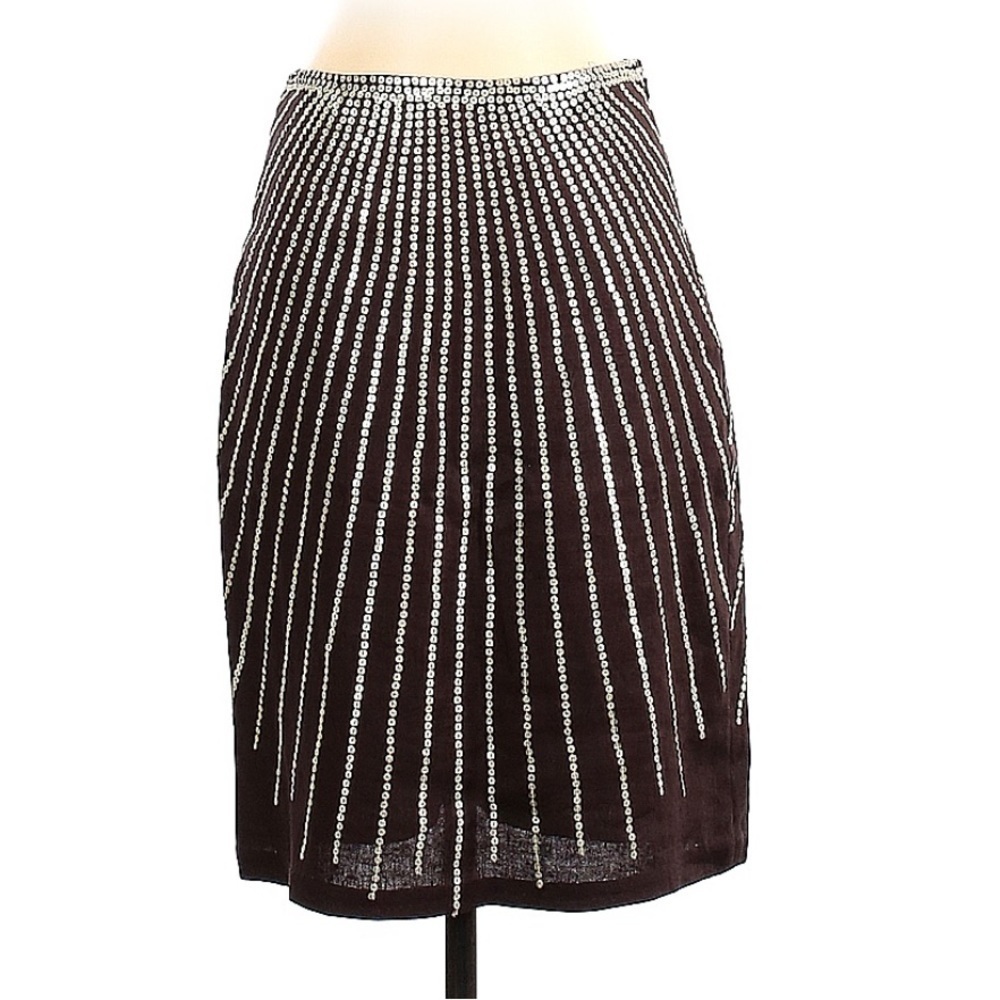 Tory Burch brown linen skirt with sequins size 4
